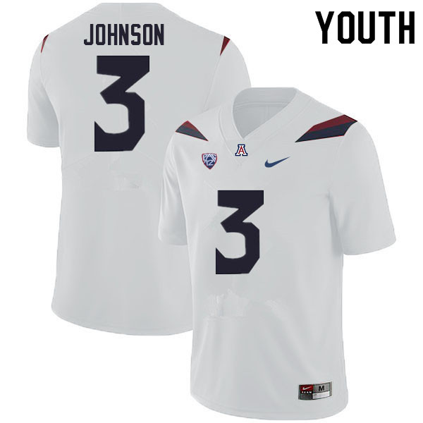 Youth #3 Jalen Johnson Arizona Wildcats College Football Jerseys Sale-White - Click Image to Close